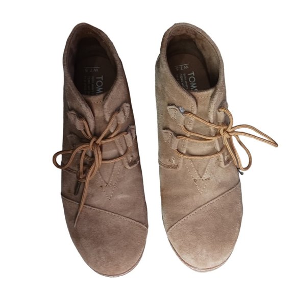 Toms women tan suede wedge ankle boots Size 7.5 - Picture 6 of 10